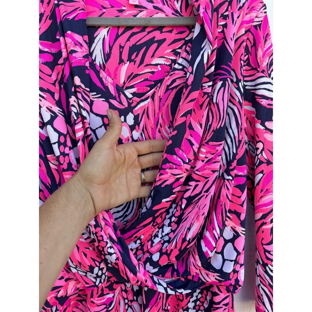 Lilly Pulitzer Silk Dress, Felizia, A Jungle In Here, Long Sleeve, Size M - Picture 5 of 7